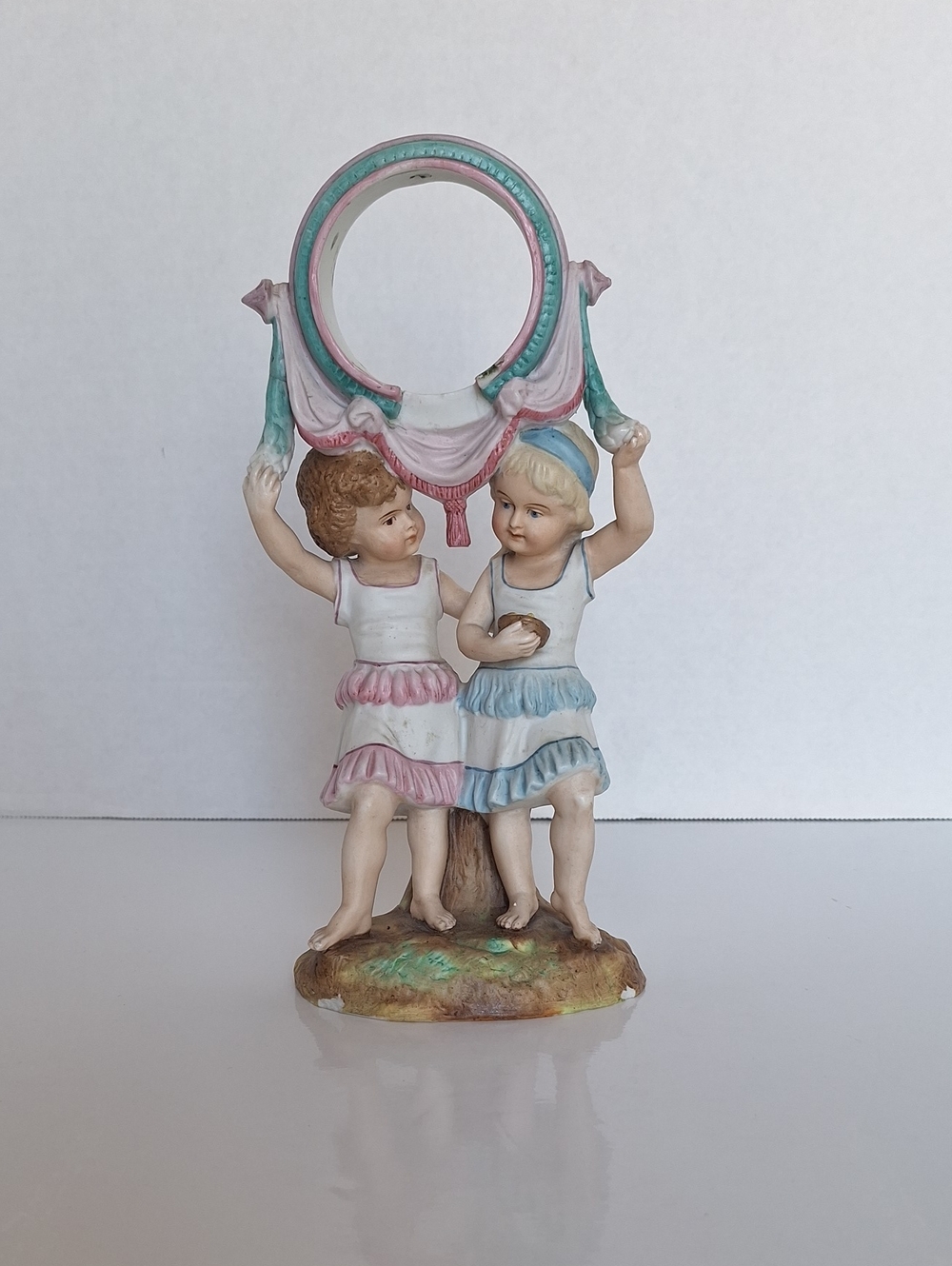 Vintage Porcelain Decorative Piece 2 Girls Holding a Circle